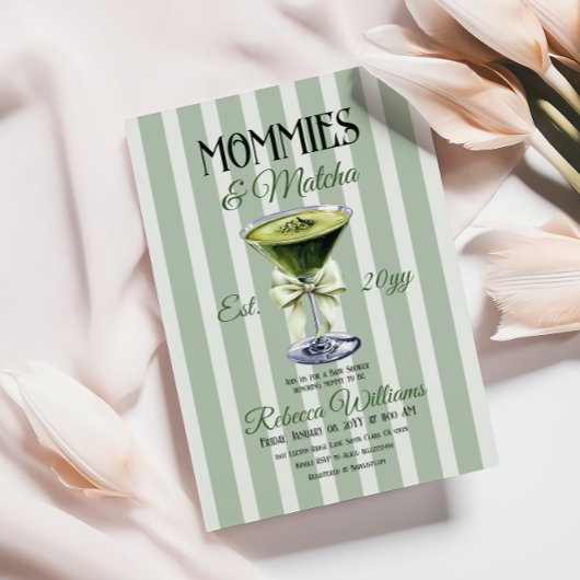 Invitation Mommies et Baby shower Matcha Olive Green Bow