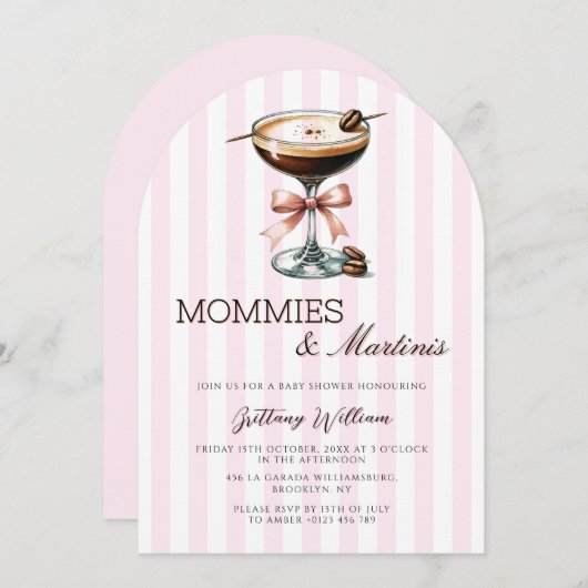 Invitation Mommies & Martinis Espresso Arch Baby shower fille (Devant / Derrière)