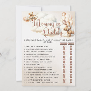 Invitation MOMMY OU DADDY Baby shower Jeu Ours Ballons