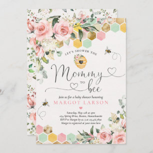 Invitation Mommy To Bee Verdure Baby shower d'abeilles rose e