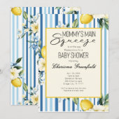 Invitation Mommy's Main Squeeze Lemon Blue Boy Baby Shower (Devant / Derrière)