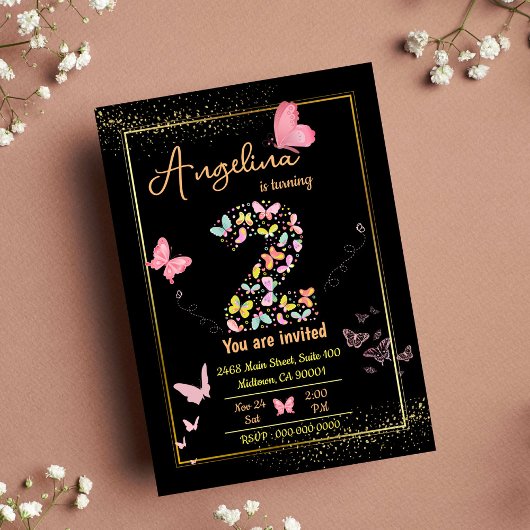 Invitation Mon ange a deux ans : l'anniversaire de mon papill