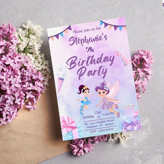 Invitation Mon ange fête son anniversaire à cinq ans :