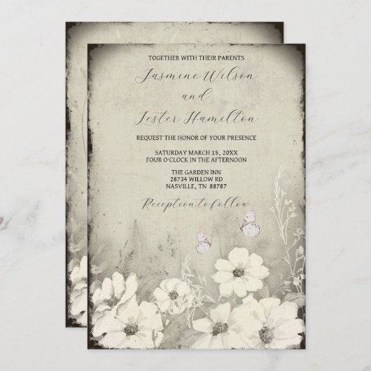 Invitation Mon autre Fleur sauvage demi-papillon Mariage (Devant / Derrière)