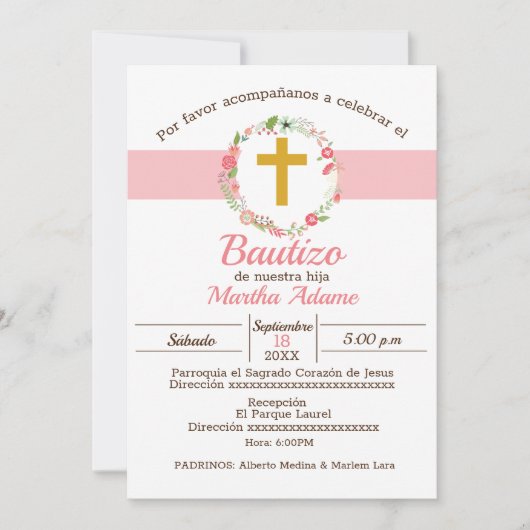 Invitation Mon Baptême pour Fille (Devant)