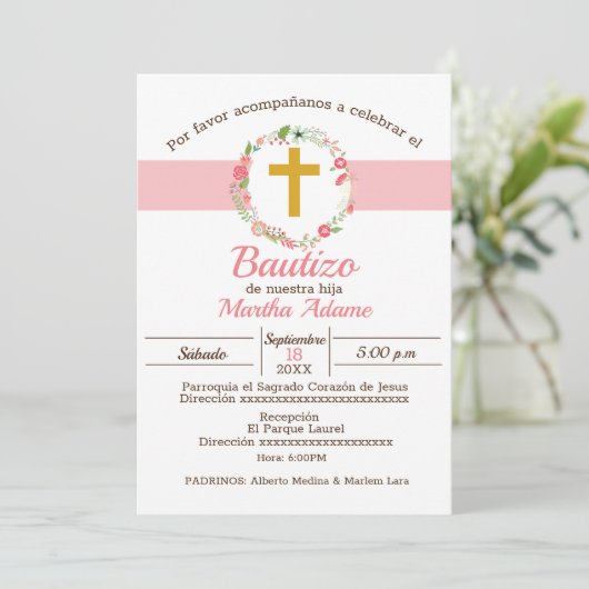 Invitation Mon Baptême pour Fille (Debout devant)