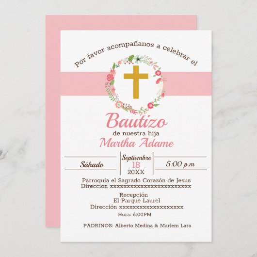 Invitation Mon Baptême pour Fille (Devant / Derrière)