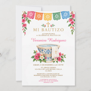 Invitation Mon Baptême Talavera Fille Colorée Baptême Mexicai