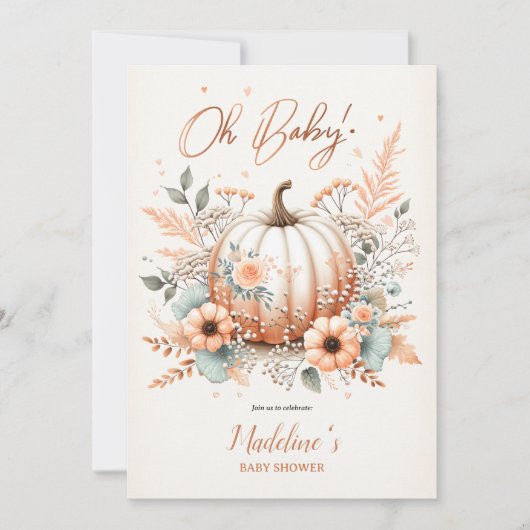 Invitation Mon bébé ! Automne Citrouille Baby shower Blush Fl (Devant)