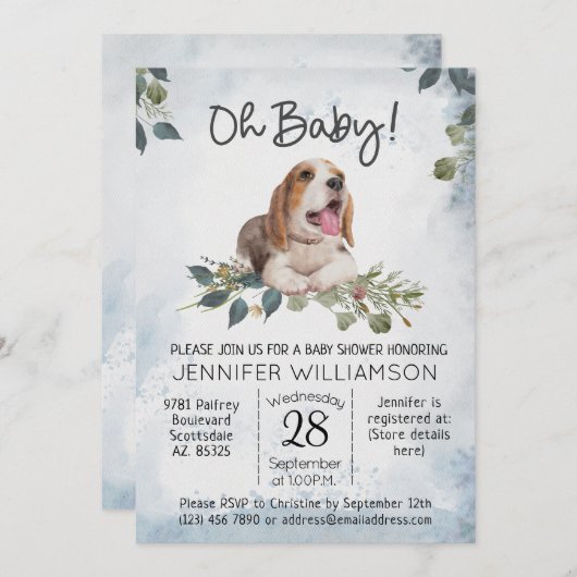 Invitation Mon bébé ! Baby shower beagle Chien Chien Chien (Devant / Derrière)