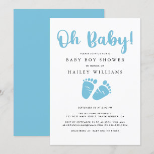 Invitation Mon bébé   Baby shower Bleu Garçon pieds bébé