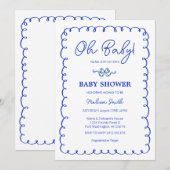 Invitation Mon bébé Baby shower bleu main tiré (Devant / Derrière)