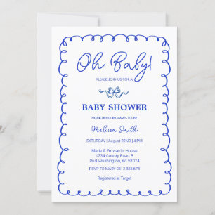 Invitation Mon bébé Baby shower bleu main tiré