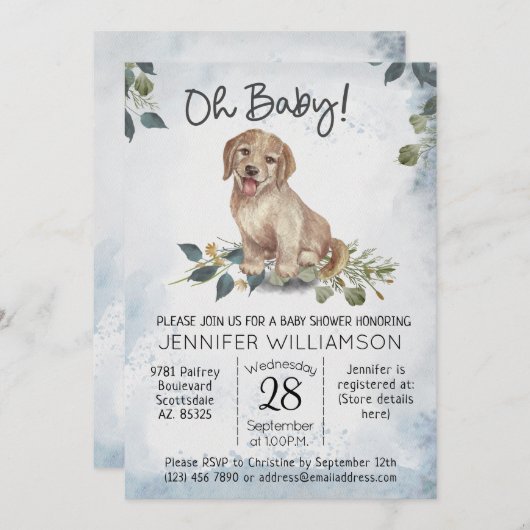 Invitation Mon bébé ! Baby shower Chien Chien (Devant / Derrière)