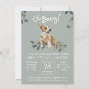 Invitation Mon bébé ! Baby shower Chien Corgi Puppy Invitatio
