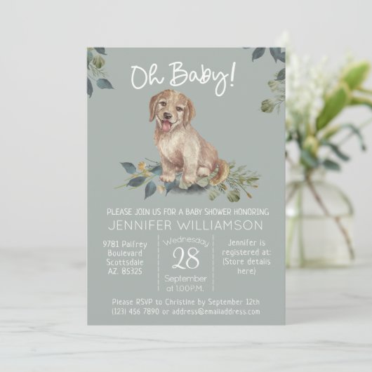 Invitation Mon bébé ! Baby shower Chien mignon moderne (Debout devant)