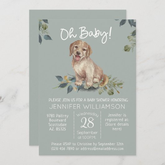 Invitation Mon bébé ! Baby shower Chien mignon moderne (Devant / Derrière)