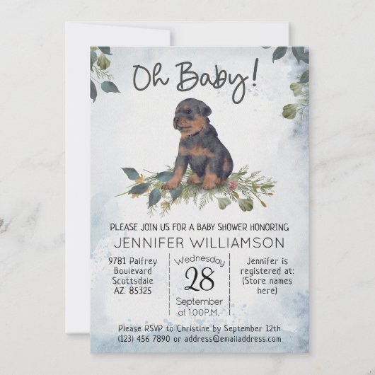 Invitation Mon bébé ! Baby shower de chien chiot Rottweiler (Devant)