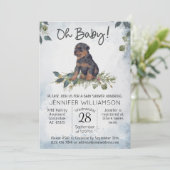 Invitation Mon bébé ! Baby shower de chien chiot Rottweiler (Debout devant)