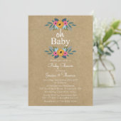 Invitation Mon bébé ! Baby shower de couronnes florales Kraft (Debout devant)