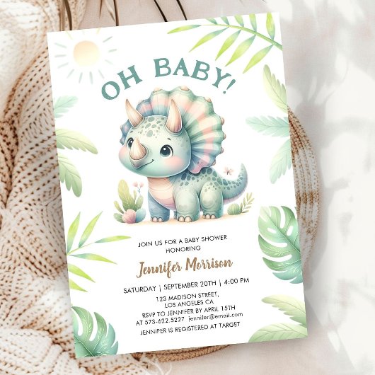 Invitation Mon bébé ! Baby shower de Dinosaur Triceratops