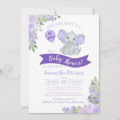 Invitation Mon bébé ! Baby shower Floral mou Eléphant (Devant)
