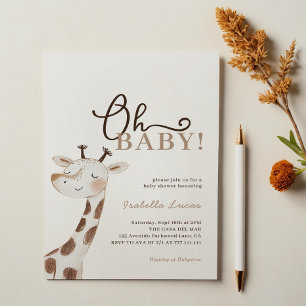 Invitation Mon bébé ! Baby shower minimaliste de girafe