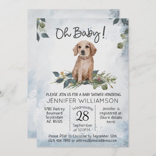 Invitation Mon bébé ! Baby shower Retriever Chien Chien Chien (Devant / Derrière)