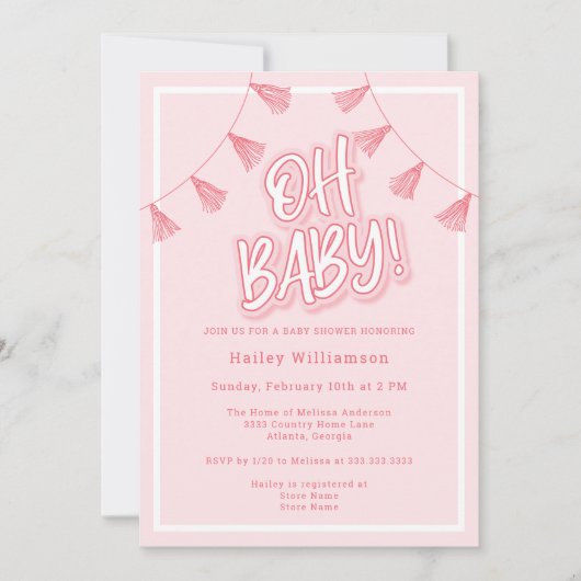 Invitation Mon bébé Baby shower rose (Devant)