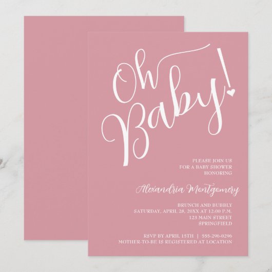 Invitation Mon bébé ! Baby shower rose fille (Devant / Derrière)