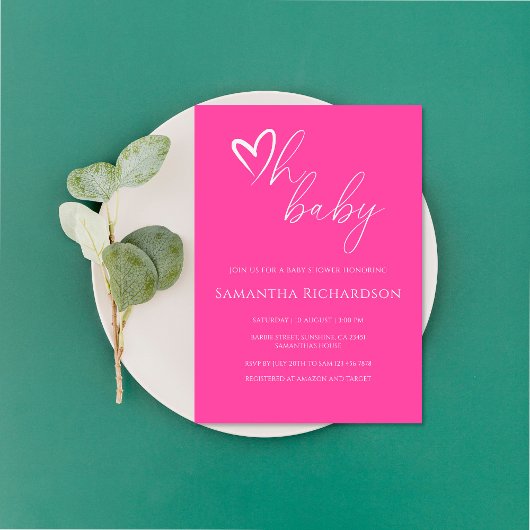 Invitation Mon bébé ! Baby shower rose simple minimaliste