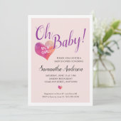 Invitation Mon bébé ! C'est un Baby shower de coeur rose fill (Debout devant)