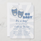 Invitation Mon bébé | Chaussures bébé Dusty Baby shower garço (Devant)