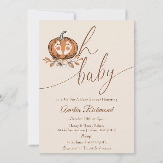 Invitation Mon bébé ! Citrouille automne Baby shower d'automn (Devant)