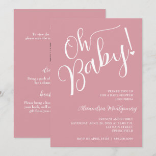 Invitation Mon bébé ! Code QR Baby shower fille rose