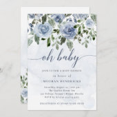 Invitation Mon bébé | Douche à aquarelle bleu foncé (Devant / Derrière)