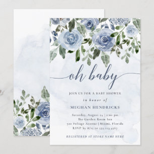 Invitation Mon bébé Douche à aquarelle bleu foncé