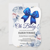 Invitation Mon bébé ! Élégant Baby shower Floral Blue Bow (Devant)