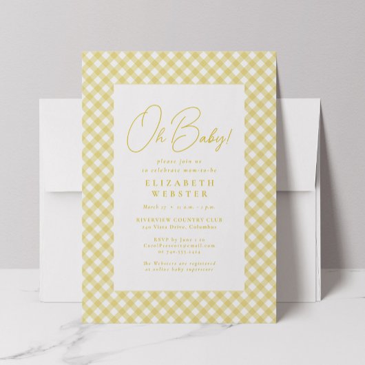 Invitation Mon bébé mignon jaune en vichy baby shower neutre