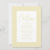 Invitation Mon bébé mignon jaune en vichy baby shower neutre (Devant)
