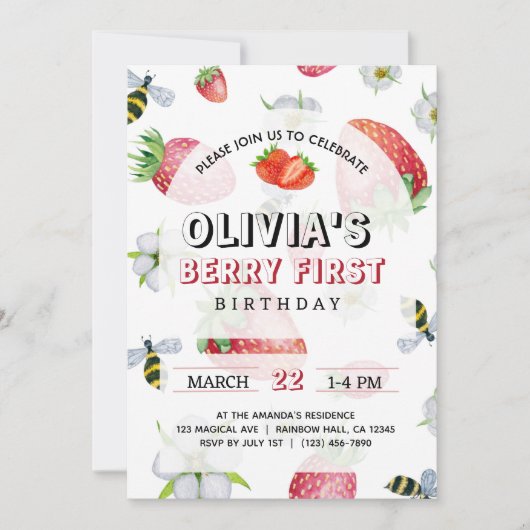 Invitation Mon Berry premier anniversaire fraise Anniversaire (Devant)