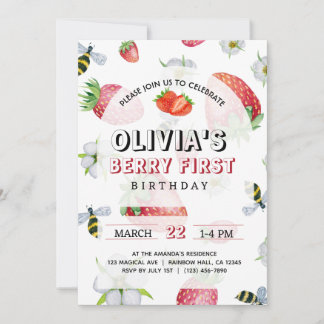Invitation Mon Berry premier anniversaire fraise Anniversaire