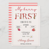 Invitation Mon Berry Premier Anniversaire Fraises mignonnes (Devant / Derrière)