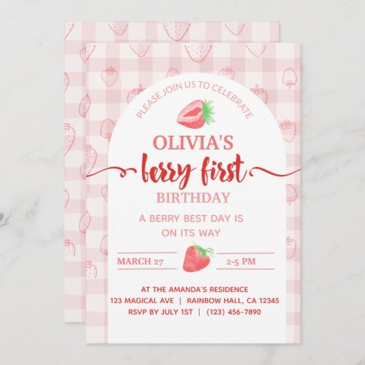 Invitation Mon Berry Premier fruit fraise d'anniversaire (Devant / Derrière)