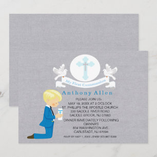 Invitation Mon premier Garçon de Communion Kneeling Invitatio