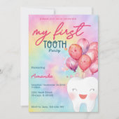 Invitation Mon premier Jeu de dent teint Fille Balloon (Devant)