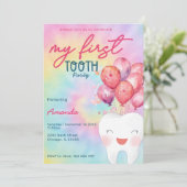 Invitation Mon premier Jeu de dent teint Fille Balloon (Debout devant)