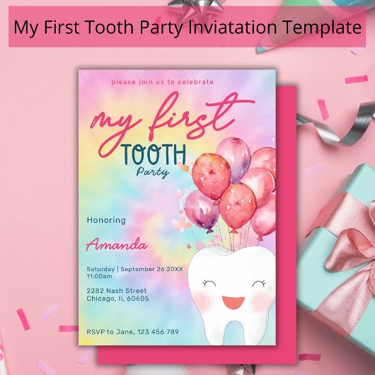 Invitation Mon premier Jeu de dent teint Fille Balloon