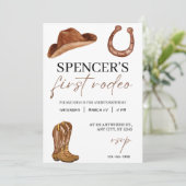 Invitation "Mon premier rodéo" Aquarelle Ouest 1er anniversai (Debout devant)