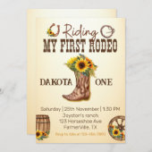 Invitation Mon premier rodéo bottes de cowboy tournesol fille (Devant / Derrière)
